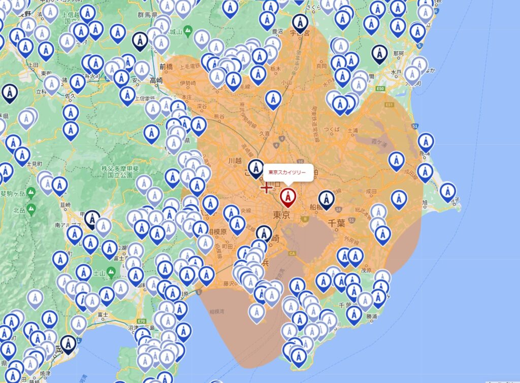 東京MXをアンテナで視聴できるエリア