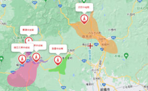 群馬県北部の主要電波中継局の電波エリアのめやす